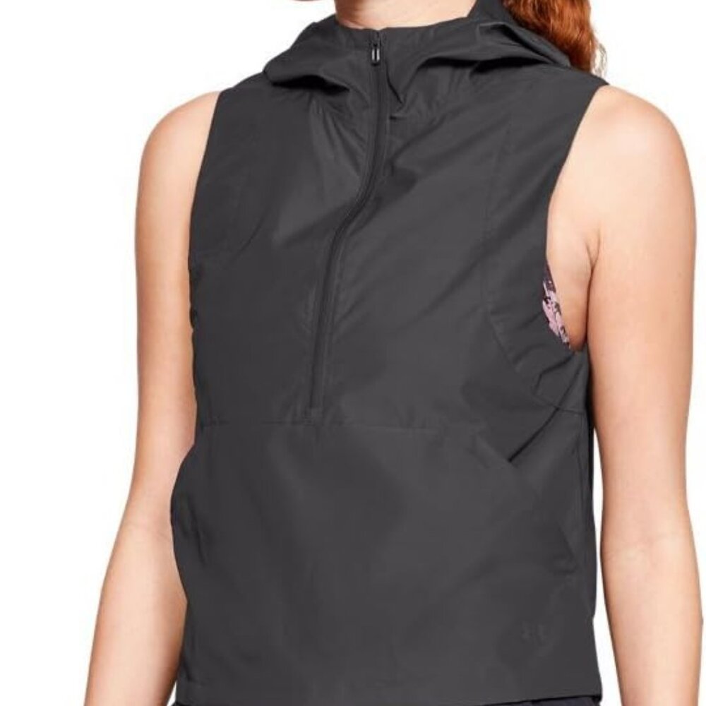 Under Armour Womens  Hooded Iridescent Woven Vest XL Black Sleeveless Zip New - Picture 3 of 5